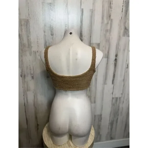 If It Were Me Teddy Lounge Set XS | Fuzzy Bralette & Wide Leg Pants | Cozy Tan T - Picture 3 of 11